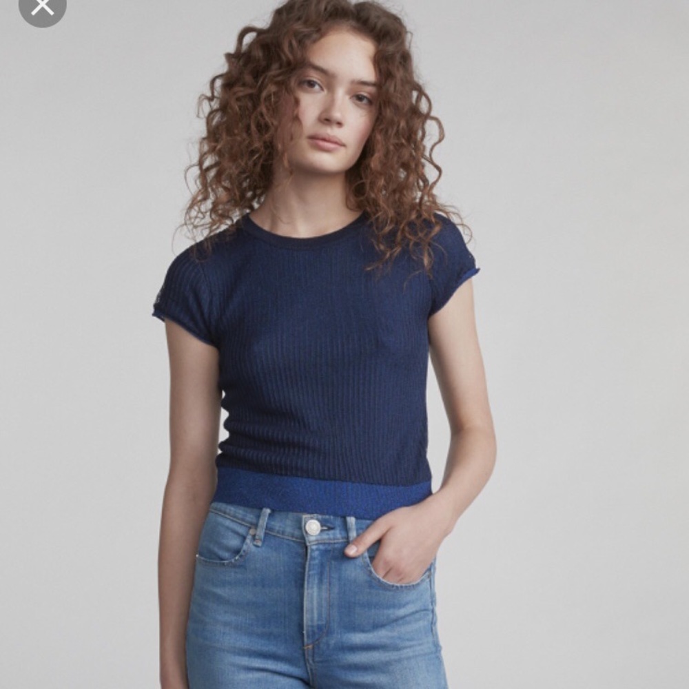 Brand new Rag&Bone Cora Blue Metallic knit top